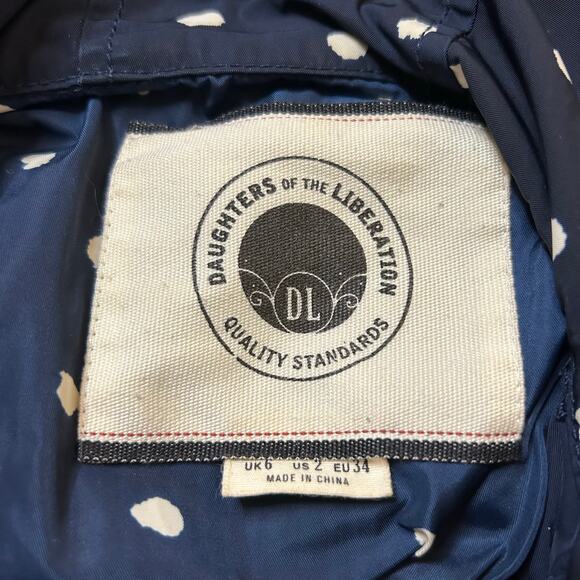Anthropologie Daughters of Liberation Navy Blue Polka Dot Raincoat Size 2 - Picture 5 of 8